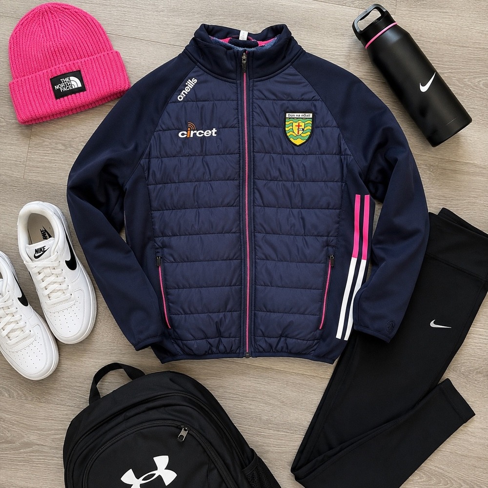 O'Neills‎ Donegal GAA Youth Puffer Jacket Age 13 Navy Pink Irish Full Zip Sporty